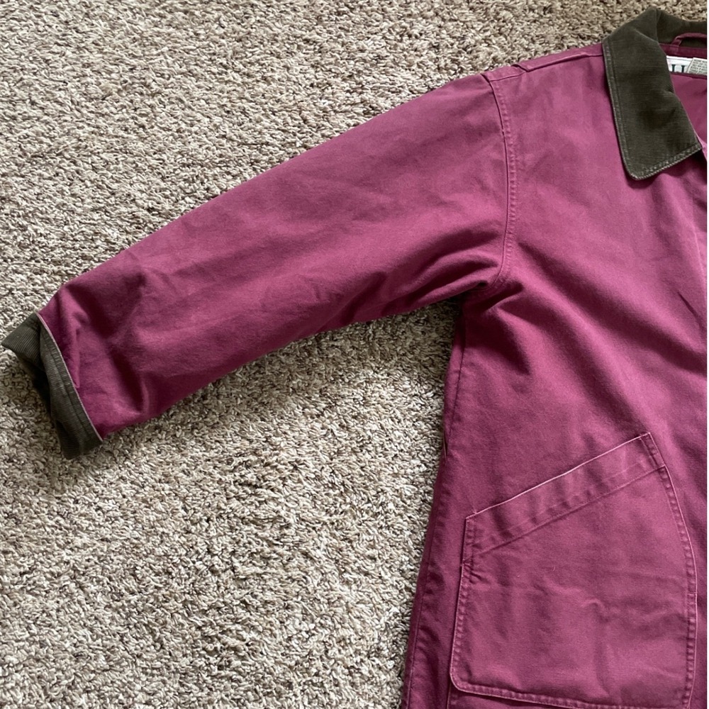 LL Bean Womens Burgundy Cotton Canvas Barn Coat Corduroy Collar Jacket Medium - Picture 6 of 16